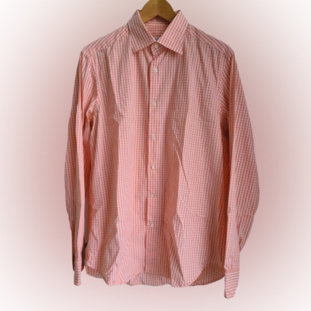 Fray Italy orange gingham cotton shirt size 16/41 made in Italy